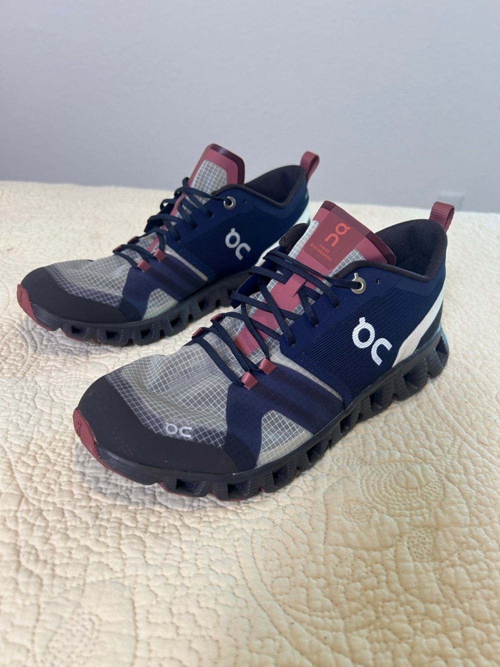 On Clouds Navy and Burgundy Trail Running Shoes